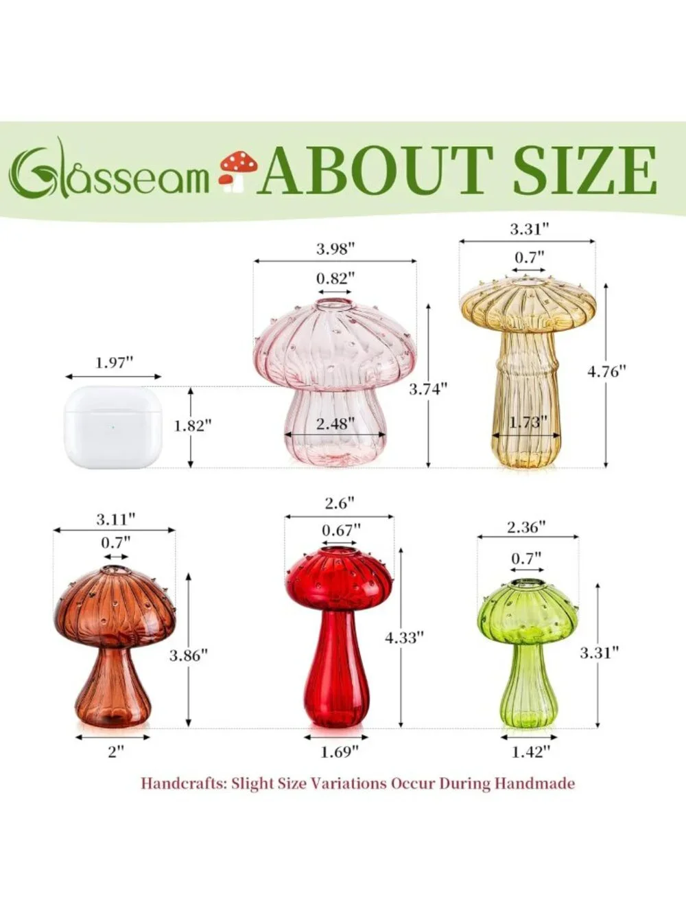 Set of 10 Colorful Mushroom Propagation Vases - Unique Mini Glass Flower Decor